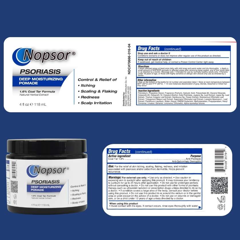 Nopsor Psoriasis Deep Moisturizing Pomade packaging with label on a blue background