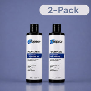 Nopsor USA Psoriasis Body Wash and Shampoo Duo Product Image with blue background