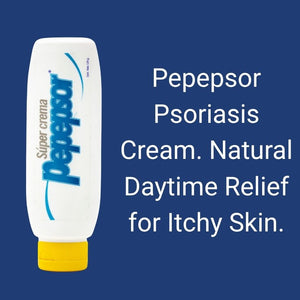 Pepepsor Psoriasis Cream packaging with text on a blue background